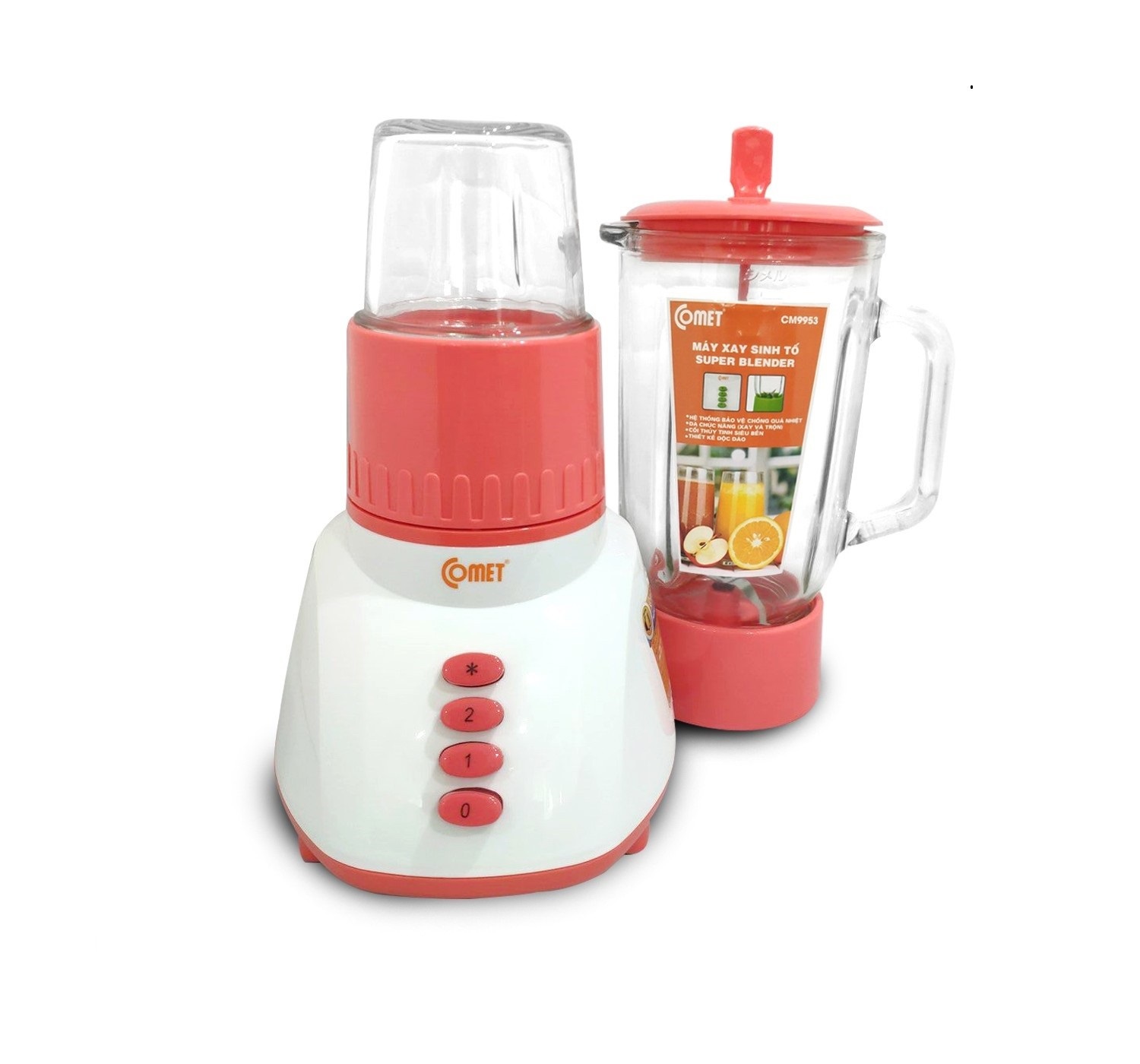 MÁY XAY SINH TỐ 2 LY THỦY TINH COMET CM9953 SIÊU BỀN ( 1.25 LÍT - BẢO VỆ QUÁ NHIỆT, AN TOÀN KHI SỬ DỤNG )