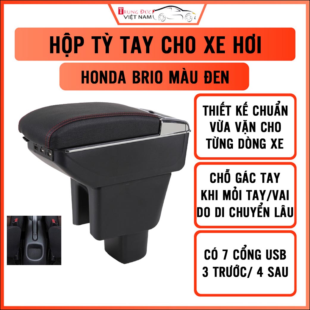 Hộp tỳ tay cho xe  HONDA BRIO - 7 cổng usp, 2 ngăn đựng đồ tiện ích - quà tặng cây thông thơm treo xe
