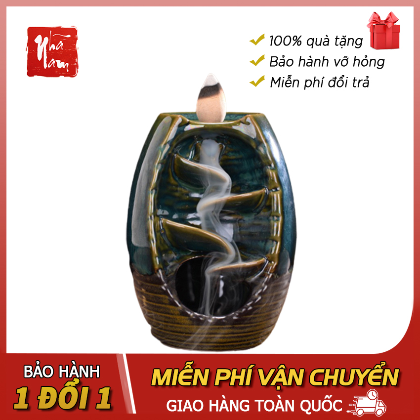 Thác khói trầm hương Thác Suối men ngọc gốm sứ, tặng 1 nụ trầm hương cao cấp - Phong thủy Nhã Nam