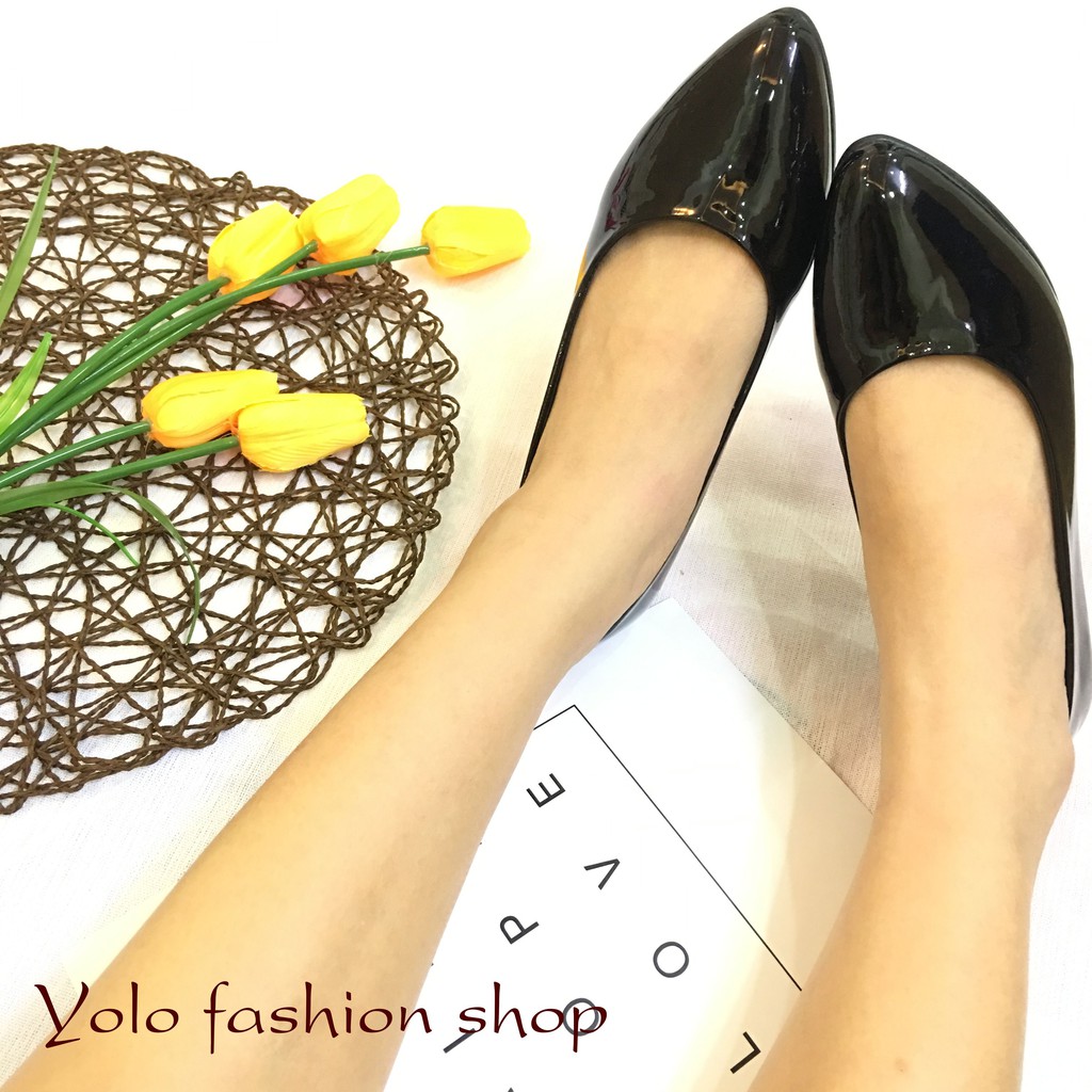 M18 Giày cao gót nữ da bóng đế 4cm siêu mềm êm chân