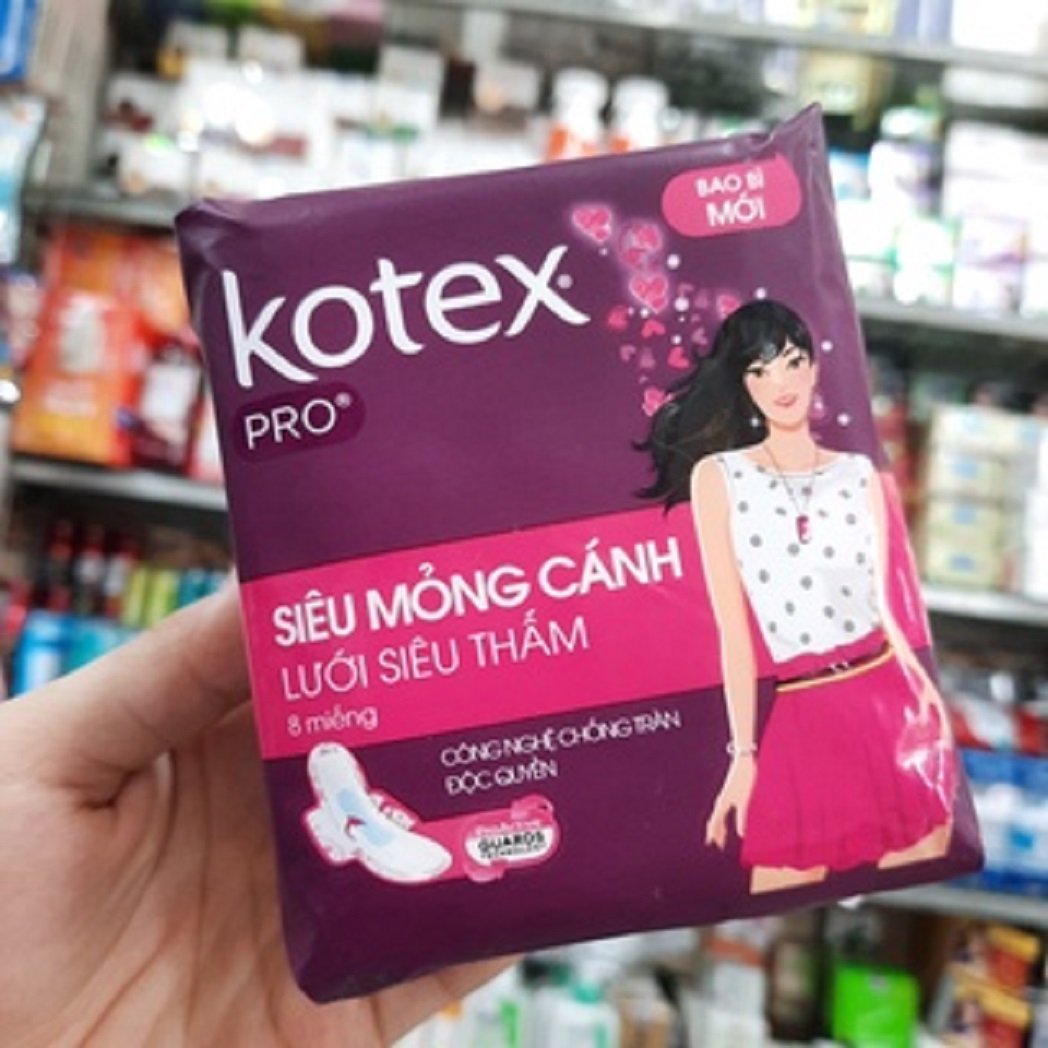 Băng vệ sinh Kotex Pro siêu mỏng cánh lưới siêu thấm 8 miếng