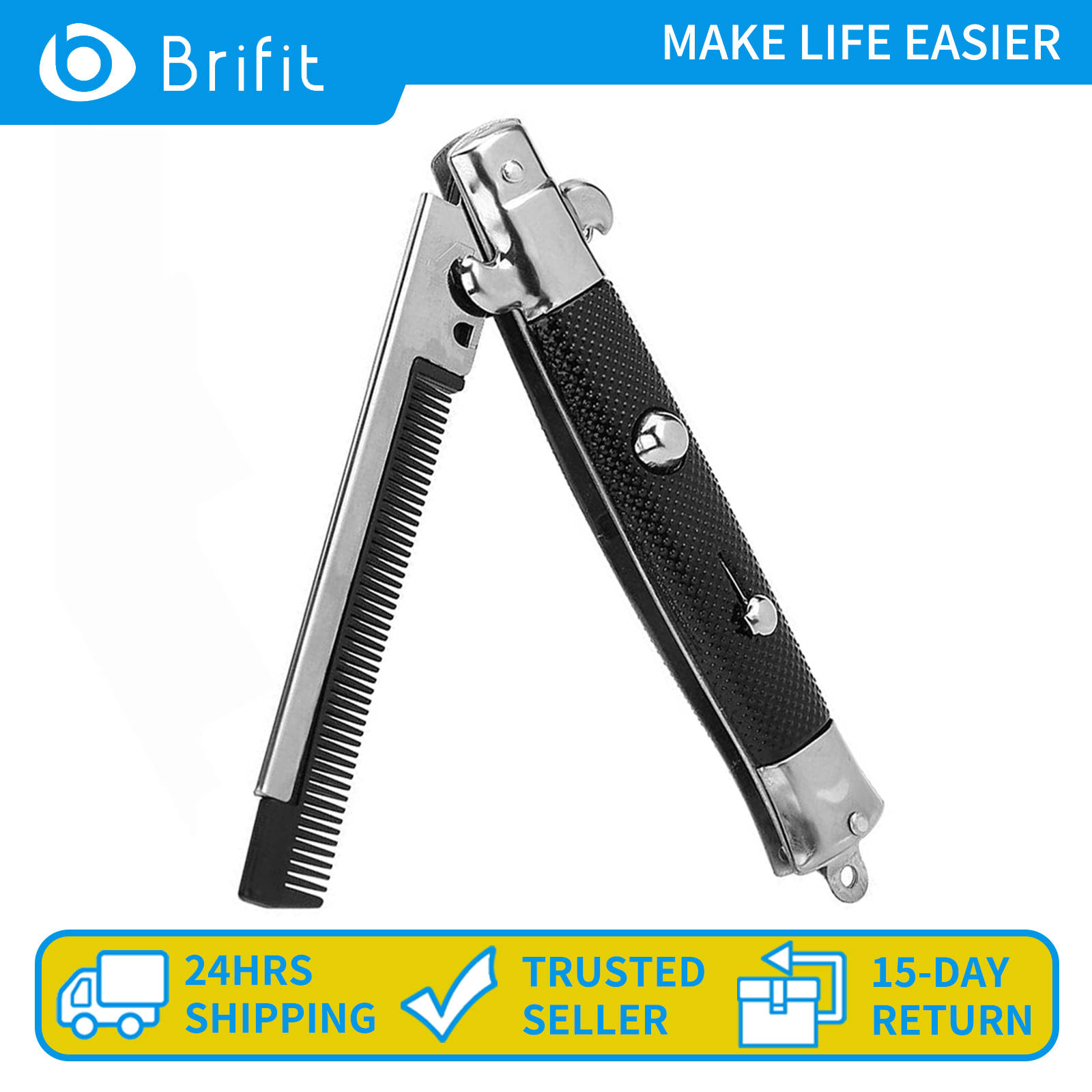 Brifit Lược có thể gập lại, lược bỏ túi đầu dầu cổ điển của Mỹ, lược chải tóc dầu túi lò xo lưỡi lò xo, lược chải tóc tự động có nút bấm cho râu và ria mép, phụ kiện tạo kiểu tóc dầu cho nam giới