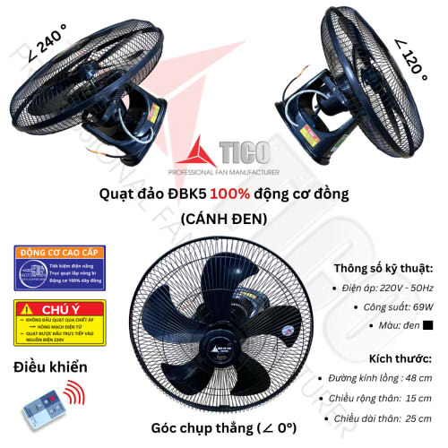 Quạt đảo trần Tico B5 , sải cánh 450mm, điều khiển