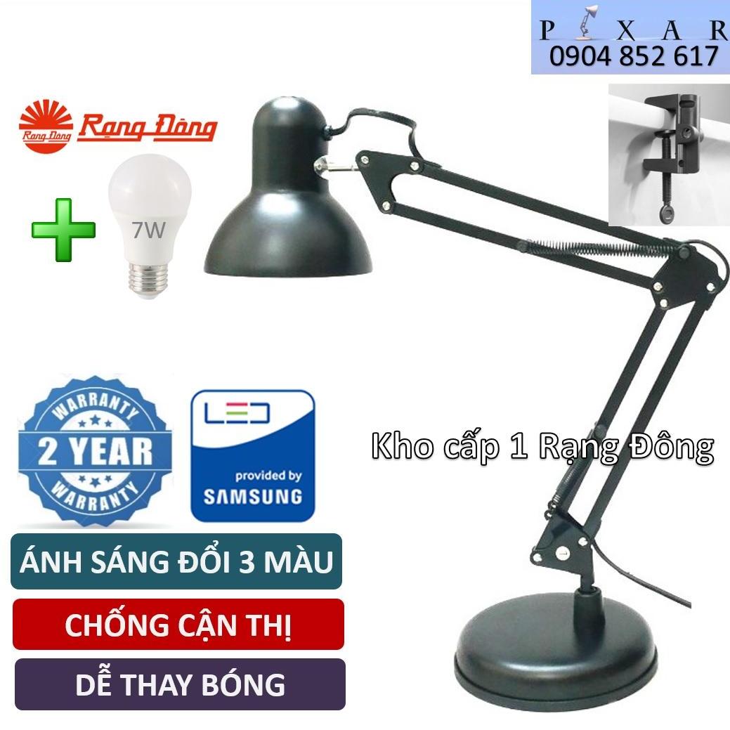 Đèn bàn kẹp pixar, Bóng 7W LED Đổi 3 Màu Rạng Đông, SAMSUNG ChipLED, kèm Đế và kẹp bàn, Mã: PX 02