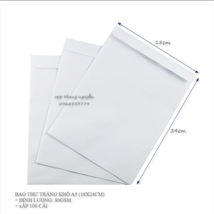 Bao Thư Trắng Khổ 18x24cm (Xấp 100 cái)