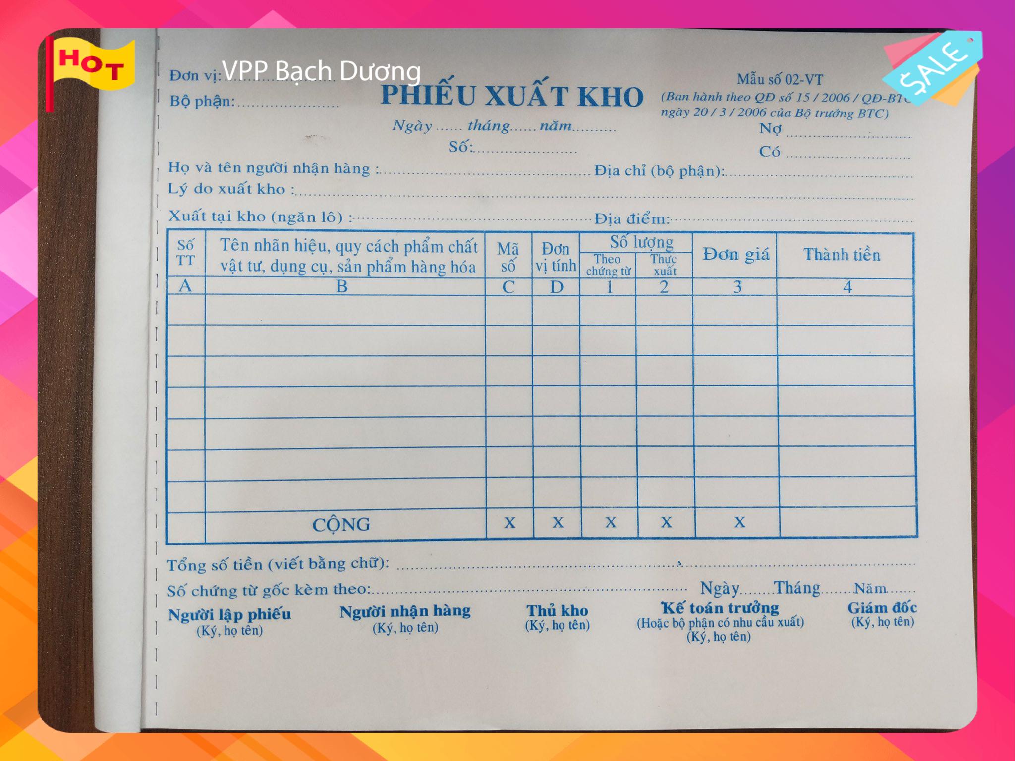 Phiếu Xuất Kho 3 liên cỡ A5 (16cm x 20cm)- Cuốn/150 tờ
