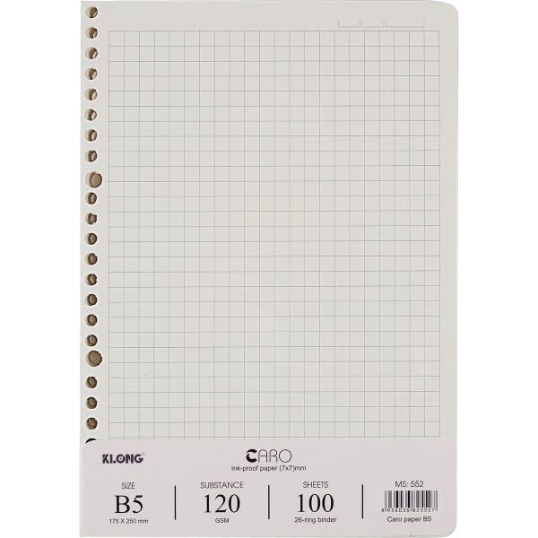Ruột sổ còng giấy refill B5 Caro (7x7)mm 100 tờ; MS: 552 .
