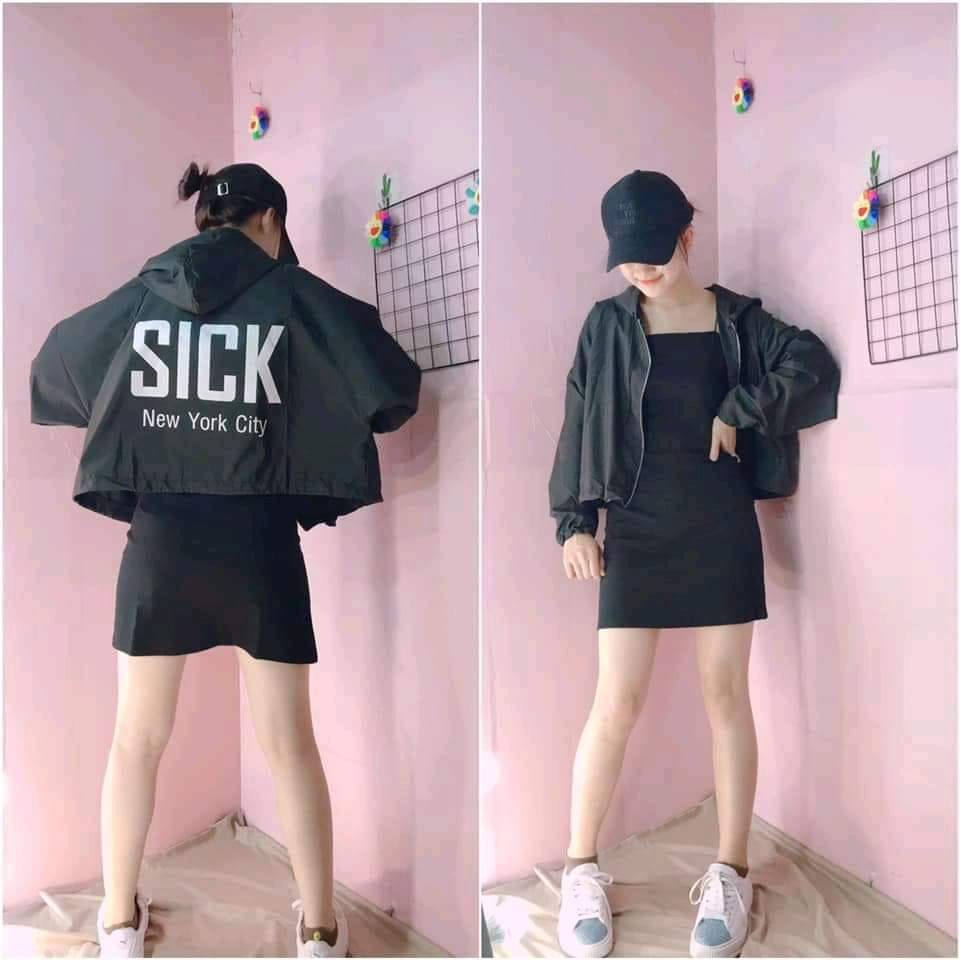 [HCM]Áo khoác dù tuổi teen kiểu croptop  họa tiết chữ SICK  phong cách thời trang trẻ trung