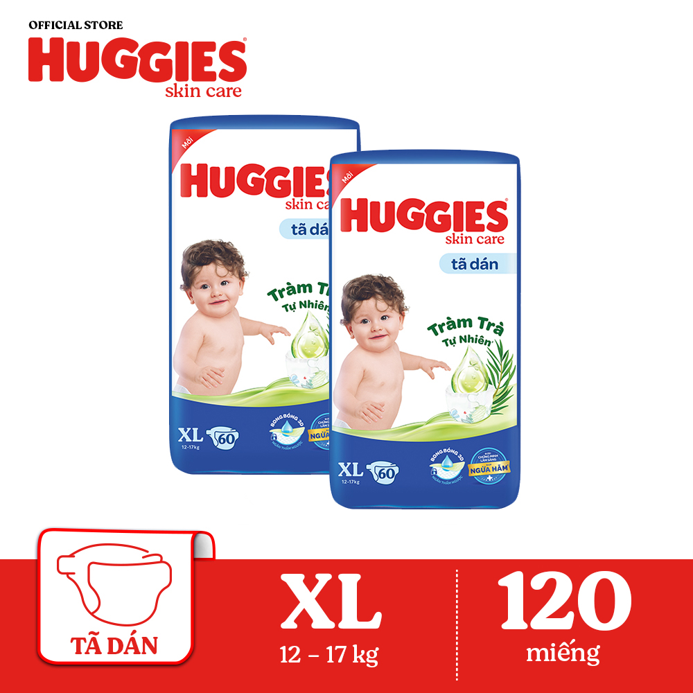 [CHỈ 9.1 GIẢM ĐẾN 100K]Combo 2 Tã dán Huggies Skincare Super Jumbo XL60