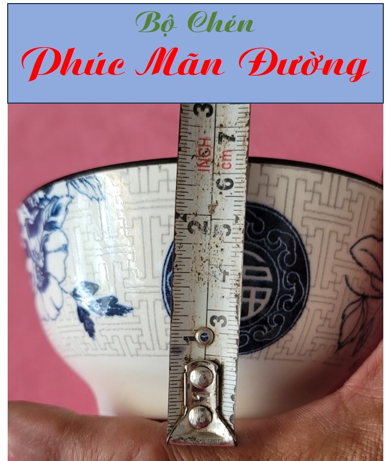 BỘ 5 CHÉN CƠM GỐM SỨ CAO CẤP HỌA TIẾT PHÚC MÃN ĐƯỜNG