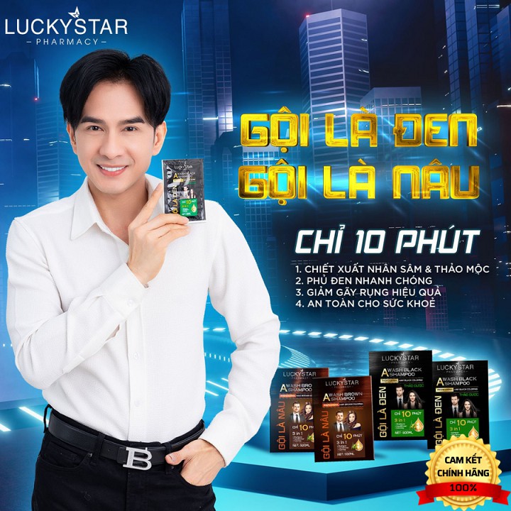 LUCKY STAR - [COMBO 10 TÚI] GỘI LÀ ĐEN THẢO DƯỢC TÚI 25ML