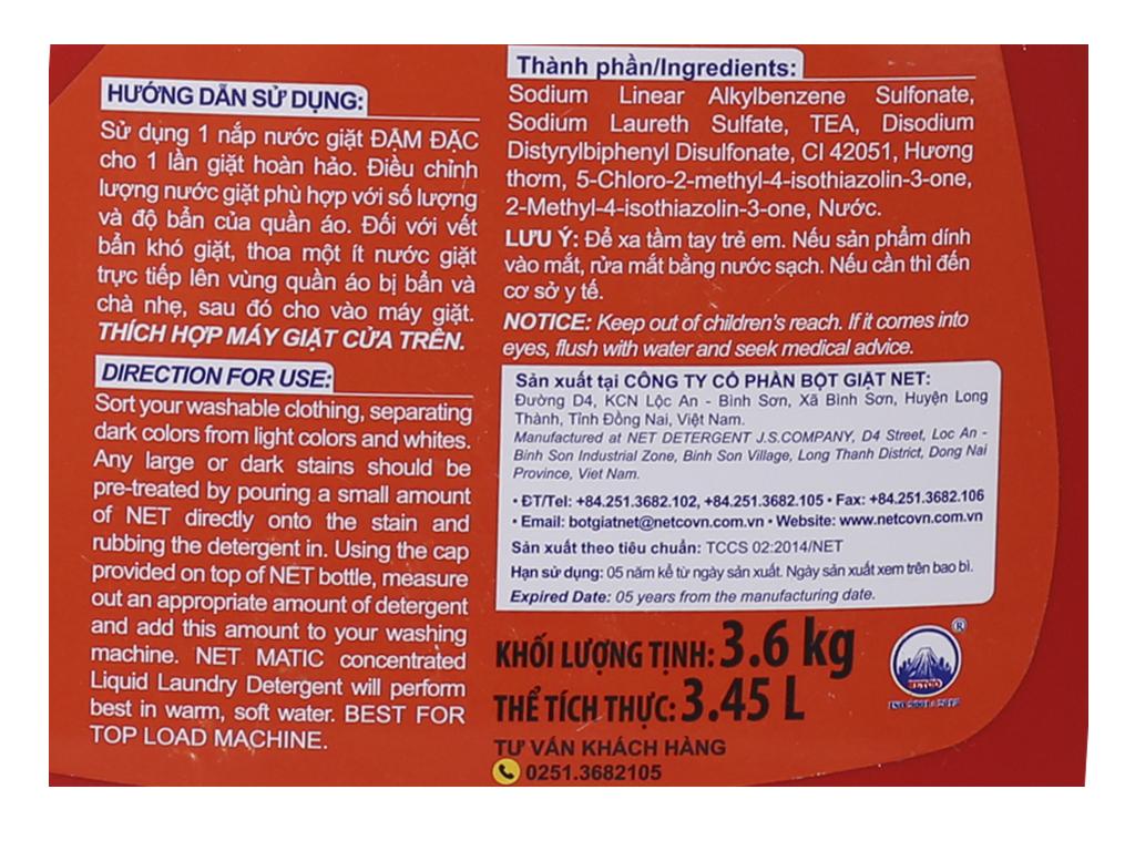 Combo 3 chai Nước giặt NET Matic đỏ đậm đặc 3.6kg