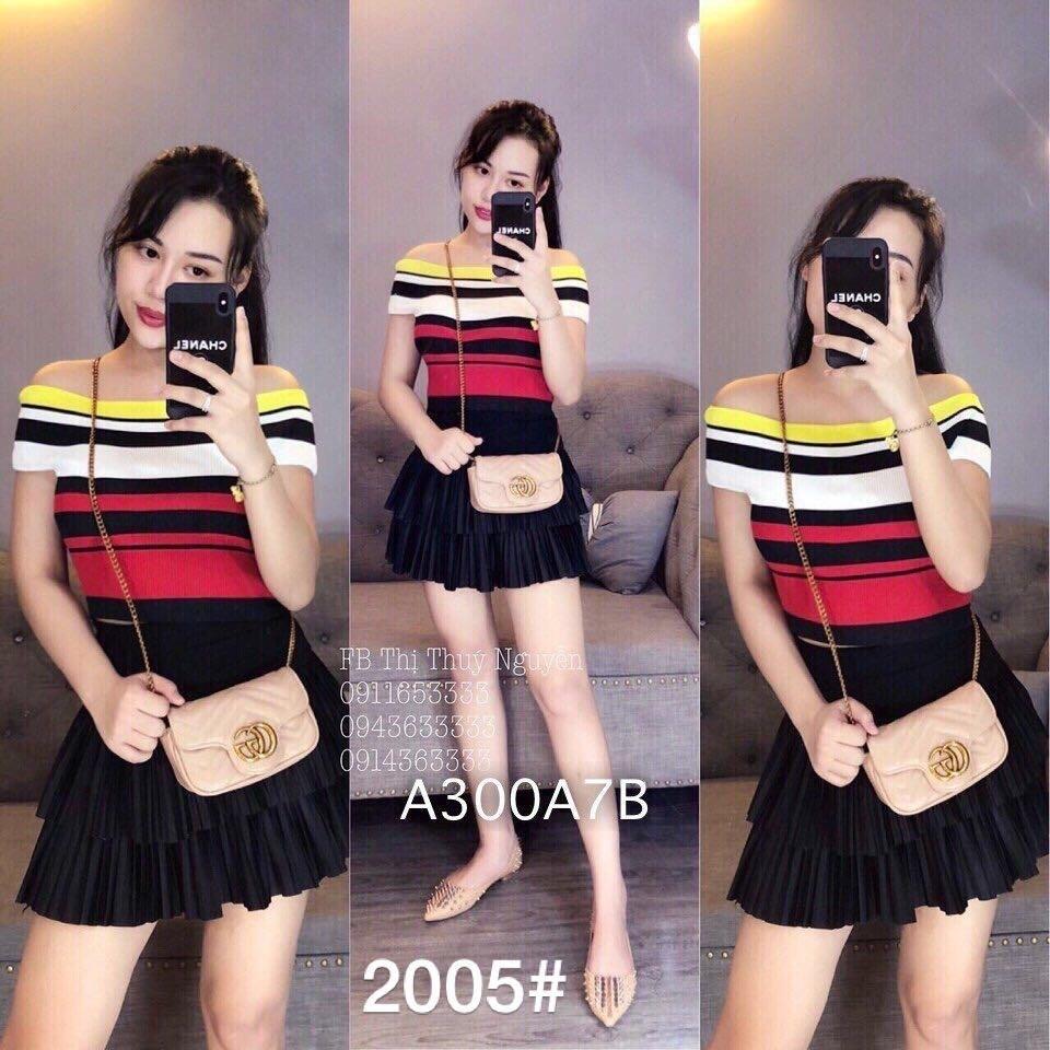 Áo thun sọc trễ vai