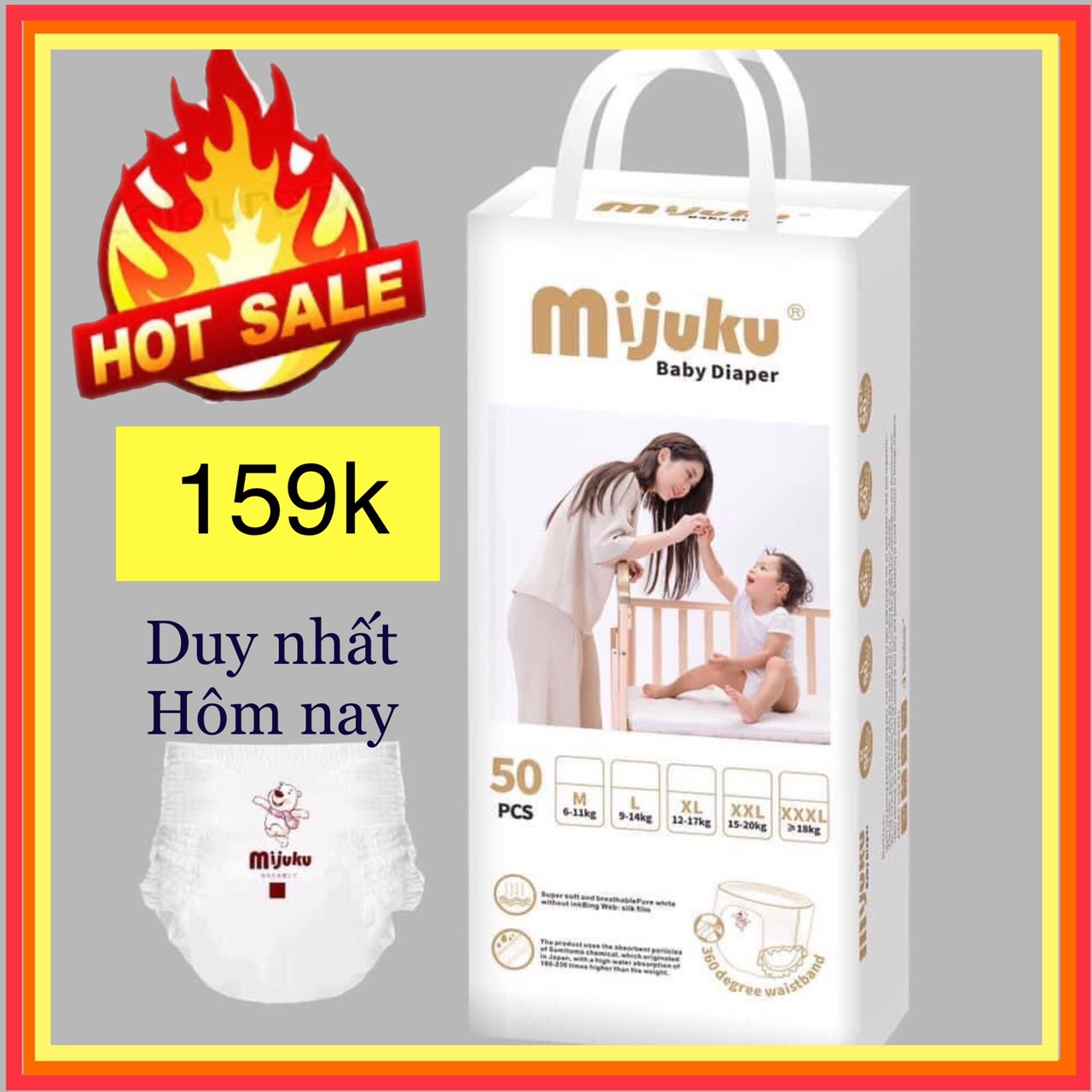 [SIÊU RẺ] BỈM/TÃ QUẦN/ TÃ DÁN MIJUKU 50 MIẾNG