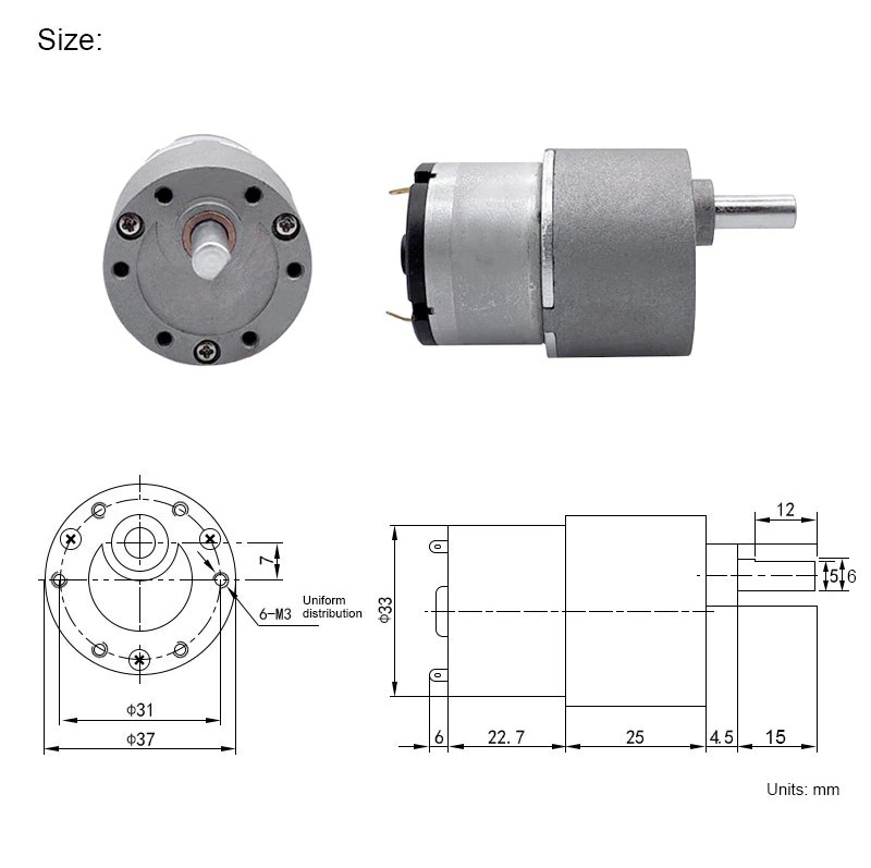 Động cơ giảm tốc JGB37 12V 80rpm