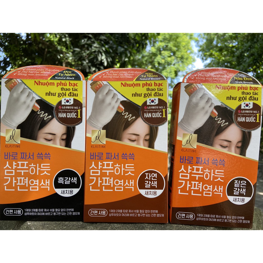 Hộp 3 gói gội nhuộm phủ bạc thảo dược elastine hàn quốc 20g*3