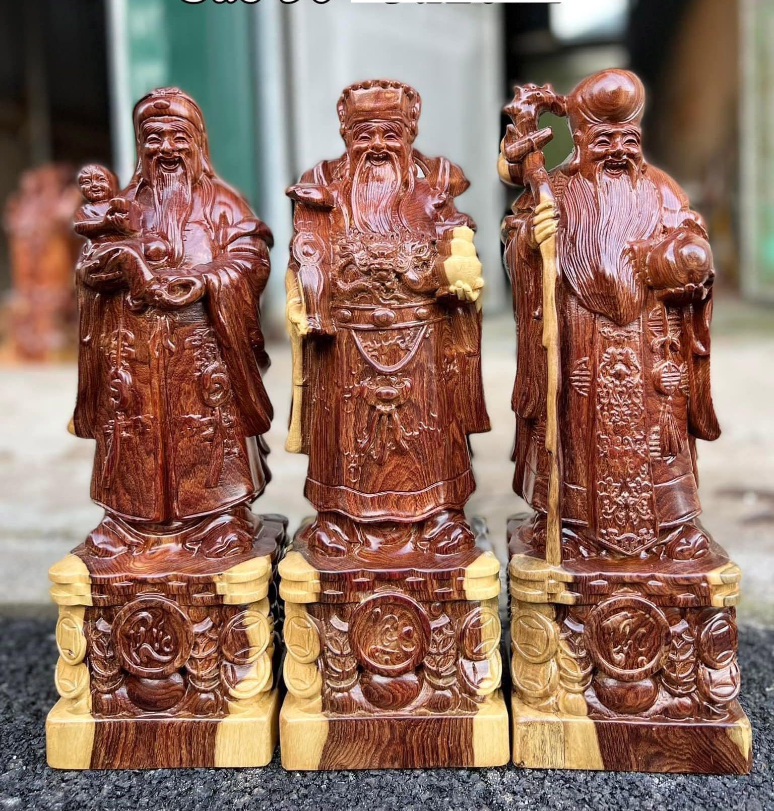 Tượng Tam Đa - Phúc Lộc Thọ gỗ Trắc  ( cao 30cm rộng 12cm sâu 11cm )