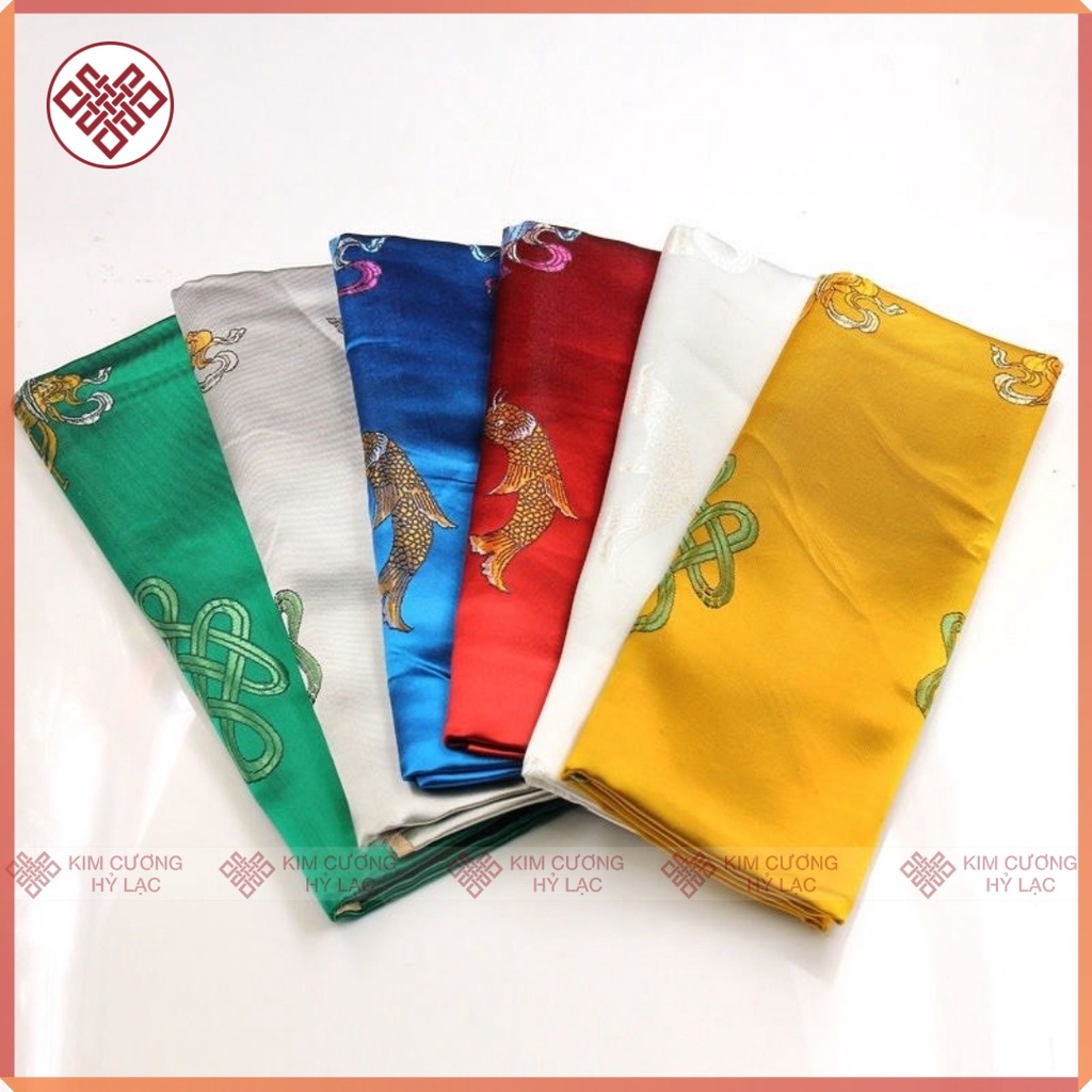 Khăn Khata [Kim Cương Hỷ Lạc] Lụa Thêu Bát Cát Tường 250X48Cm