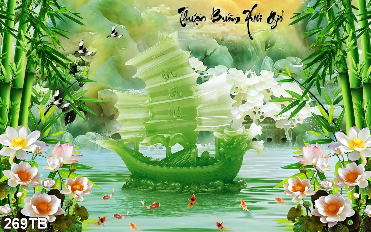 Tranh dán tường 3d thuận buồm xuôi gió giả ngọc tb269 - yan shop