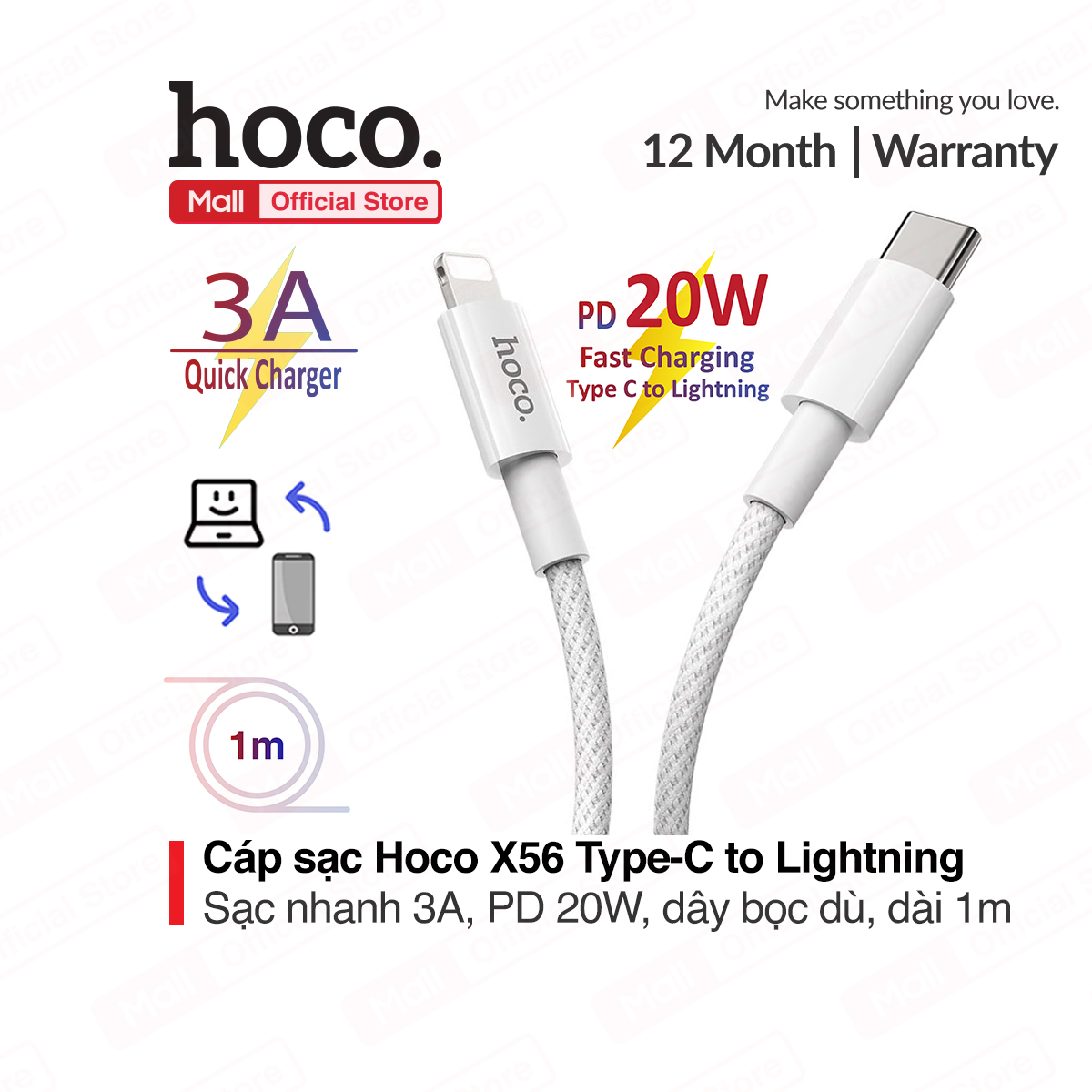 Cáp sạc nhanh iphone 1212pro max pd 20w hoco x56 type-c to lightning truyền dữ liệu và sạc nhanh 3a