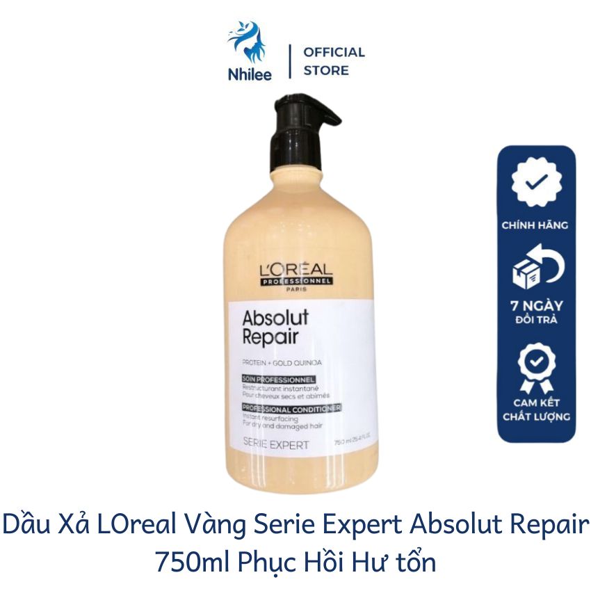 Loreal Professionnel Absolut Repair Gold NHILEE NL252 dầu xả loreal vàng phục hồi tóc hư tổn thô sơ chẻ ngọn giúp tóc trở nên óng ả mềm mượt và chắc khỏe bồng bềnh đầy sức sống 750ml