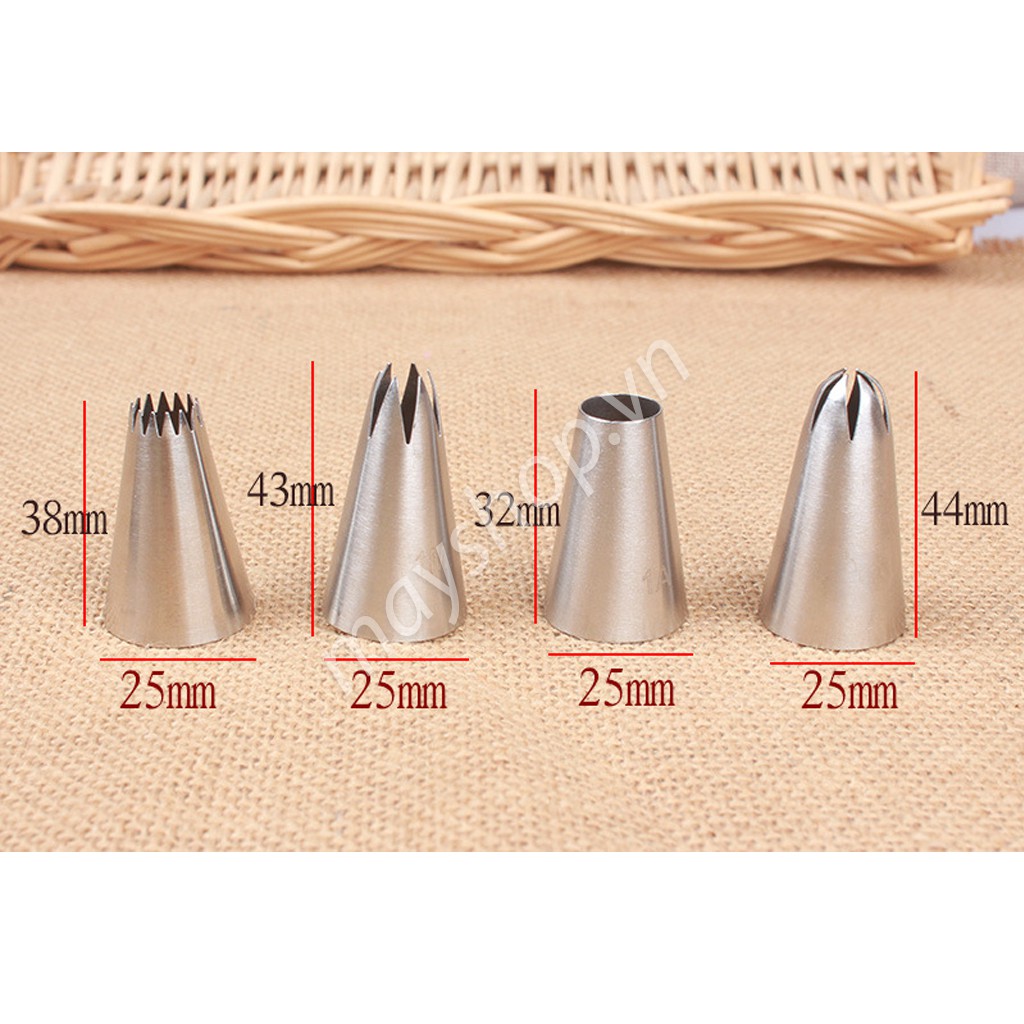 Bộ 4 Đui bắt kem trang trí cupcake (1A/ 1M/ 2D/ 4B)