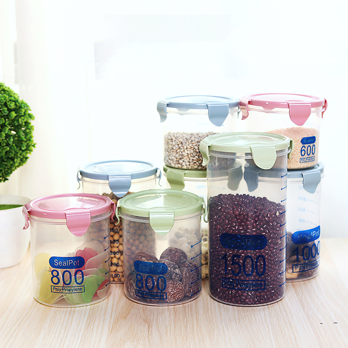 Q Hộp đựng thực phẩm gia vị tủ lạnh nhà bếp bằng nhựa kín trong suốt sức chứa lớn 600-1500ml Y