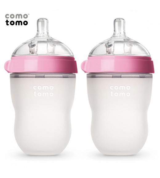 Bộ hai bình silicone comotomo 250ml - hồng