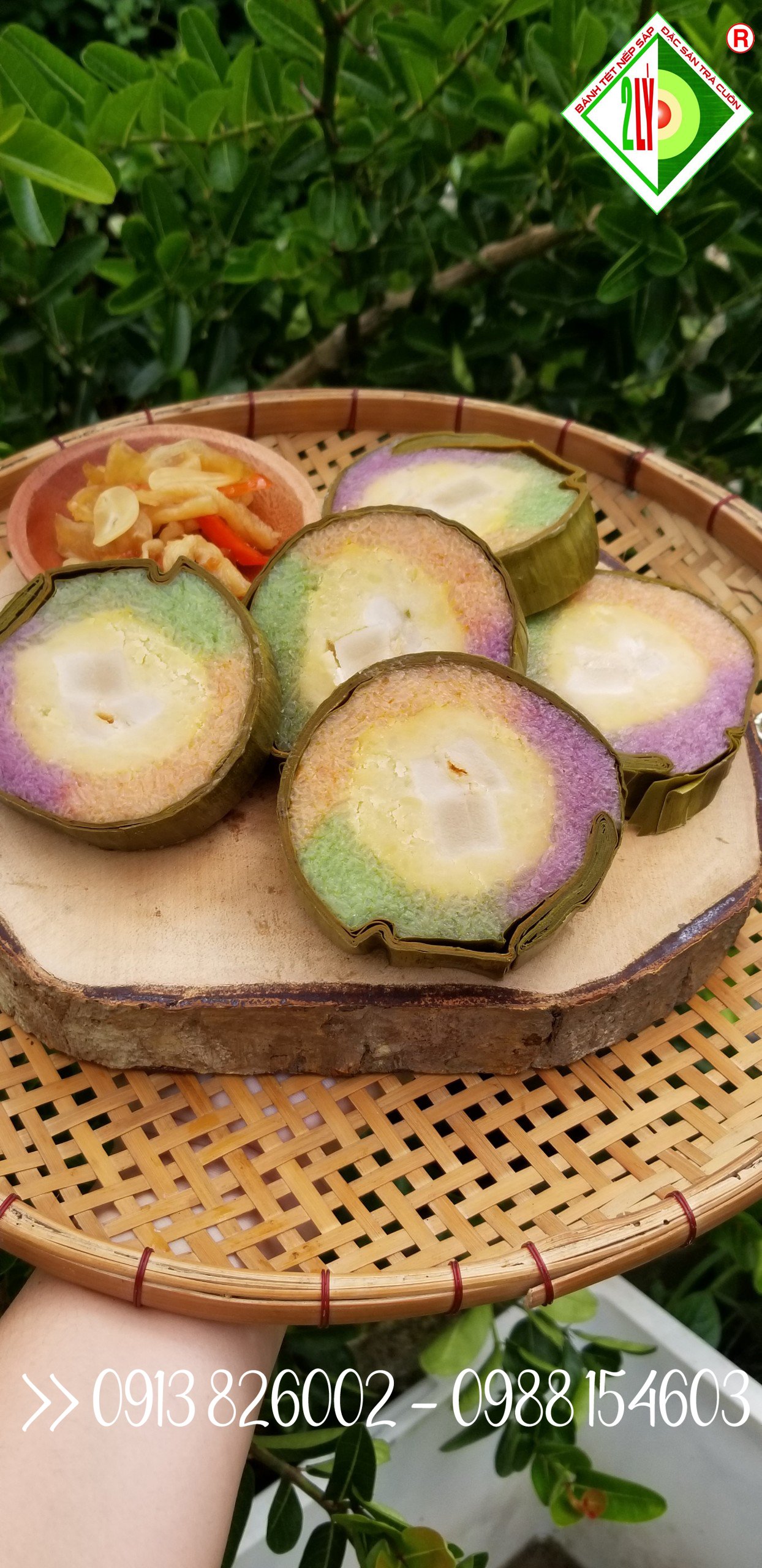 Bánh Tét Ba Màu đậu mỡ không trứng [Bánh tét Trà Cuôn Hai Lý tại Trà Vinh]