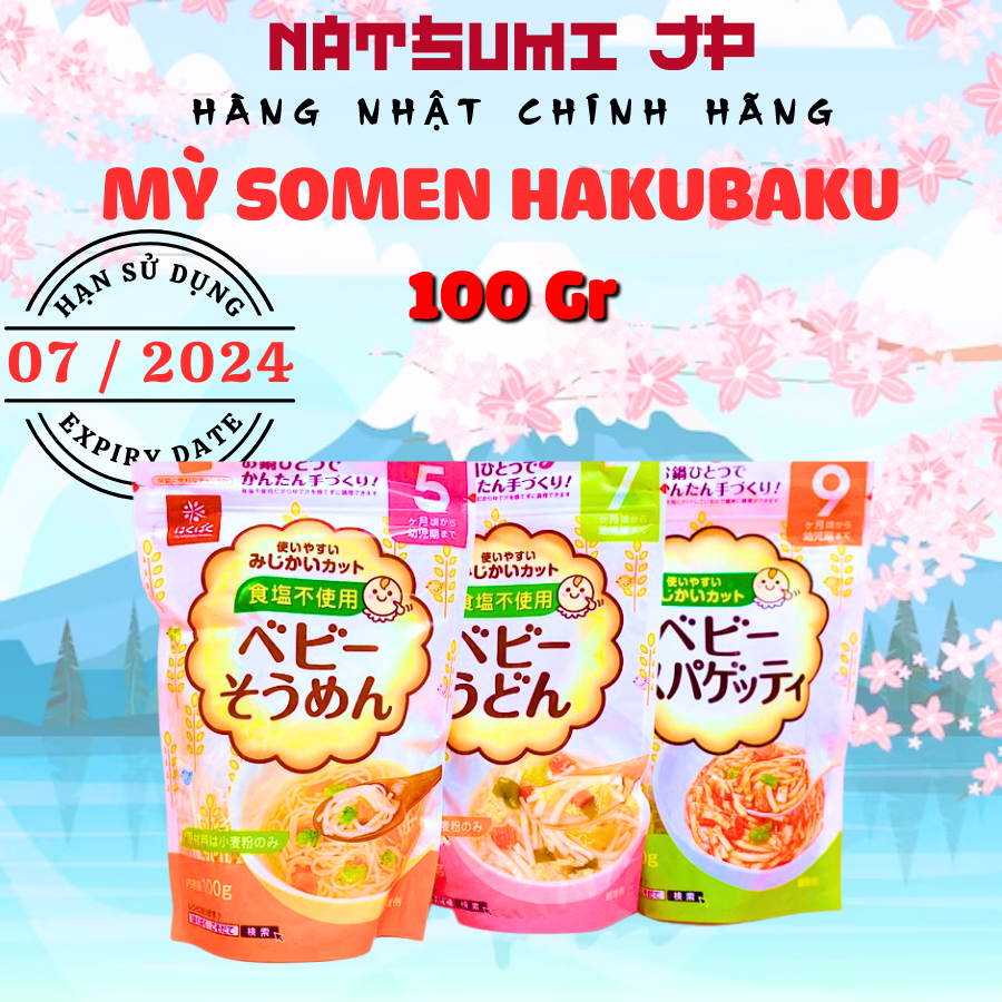 Mì somen tách muối hakubaku nhật cho bé 5m+, 7m+,9m+