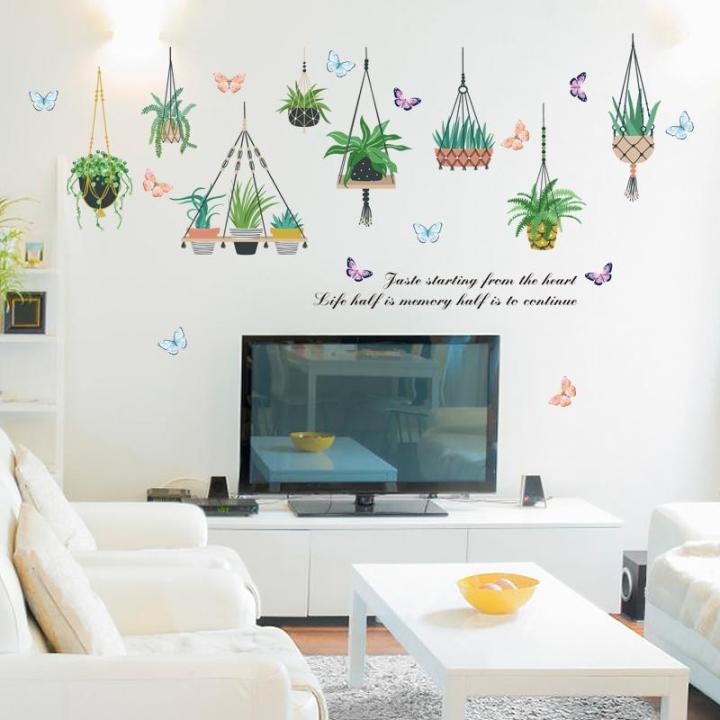Decal dán tường giỏ hoa xương rồng SK9329 - Decal dán tường cây xanh ,Decal dán tường hoa lá