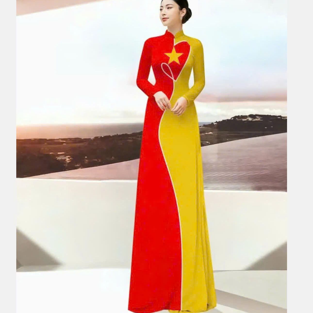 Áo dài cờ đỏ sao vàng đồng phục áo dài rẻ đẹp