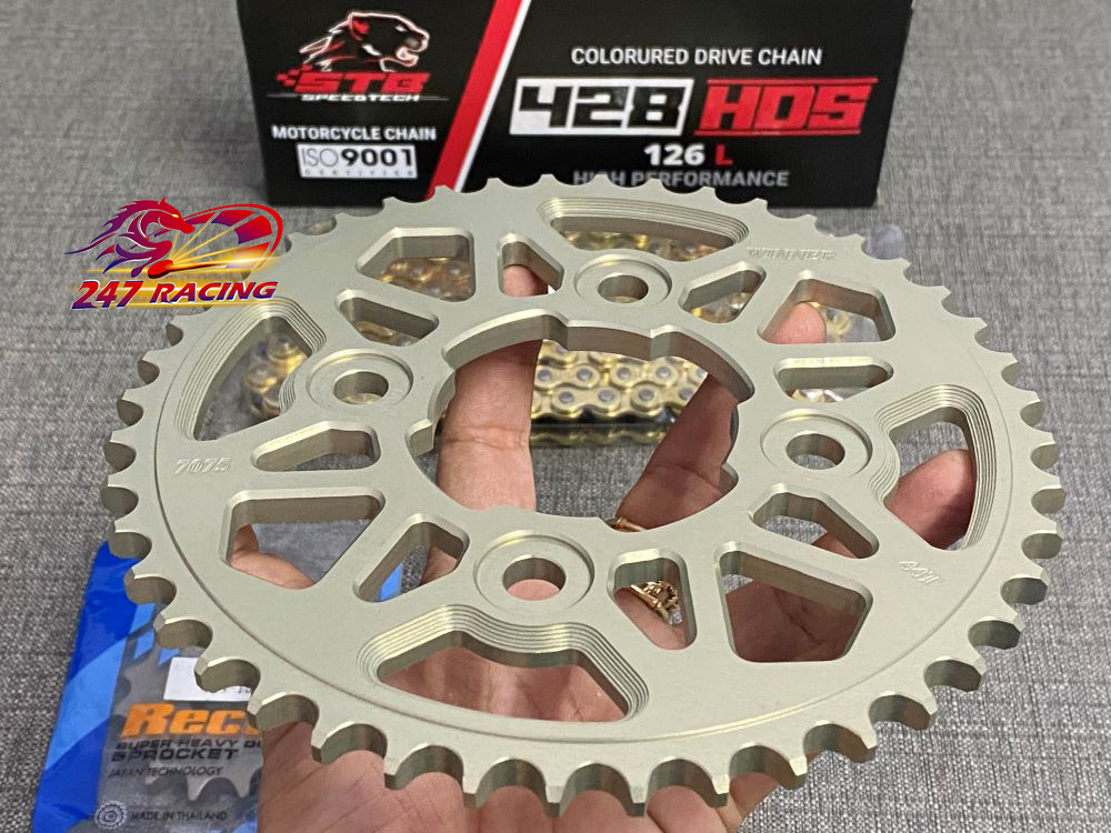 Nhông Sên Đĩa Recto Sên 9li STB Vàng Đĩa Nhôm 7075 CNC Xám Xi Măng gắn WINNER hàng Cao Cấp Chất lượng