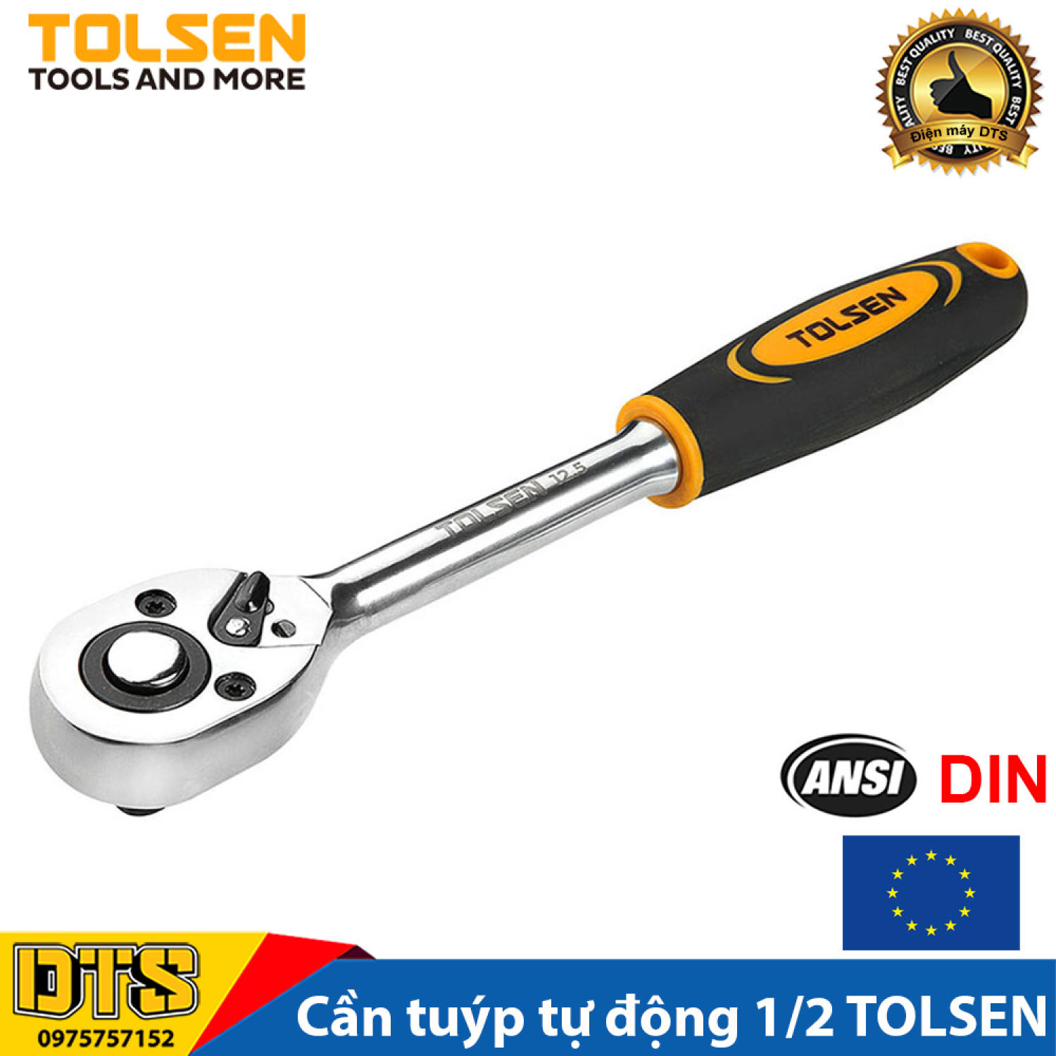Cần siết tự động 2 chiều 1/2 inch công nghiệp chính hãng TOLSEN 15120 Tiêu chuẩn châu Âu, cờ lê lực đảo chiều thép Cr-Mo siêu cứng chống rỉ, cần tuýp tự động điều chỉnh đa năng, cần siết lực, tay vặn khẩu bulông, đầu tuýp