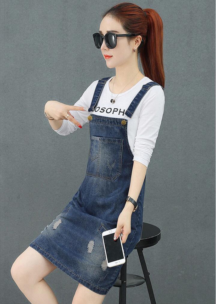 Đầm Yếm Jean Nữ Wash Cào Duyên Dáng