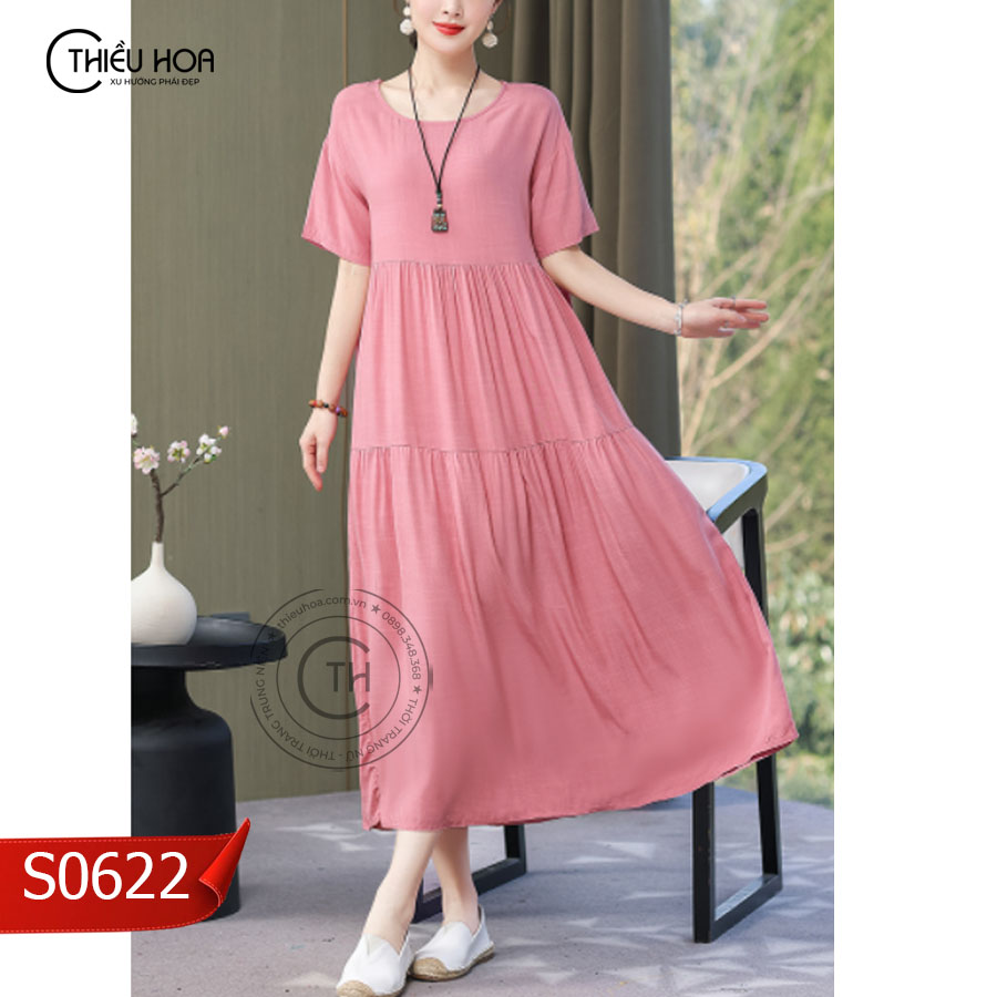 Đầm chiffon dáng suông dài che khuyết điểm tốt, màu sắc thanh lịch thương hiệu Thiều Hoa S0622
