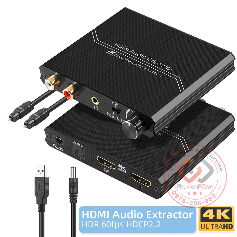 HDMI to HDMI 4K audio R/L 3.5mm audio splitter, optical. Used for PC laptop to connect speakers, amplifier, projector TV conference.
