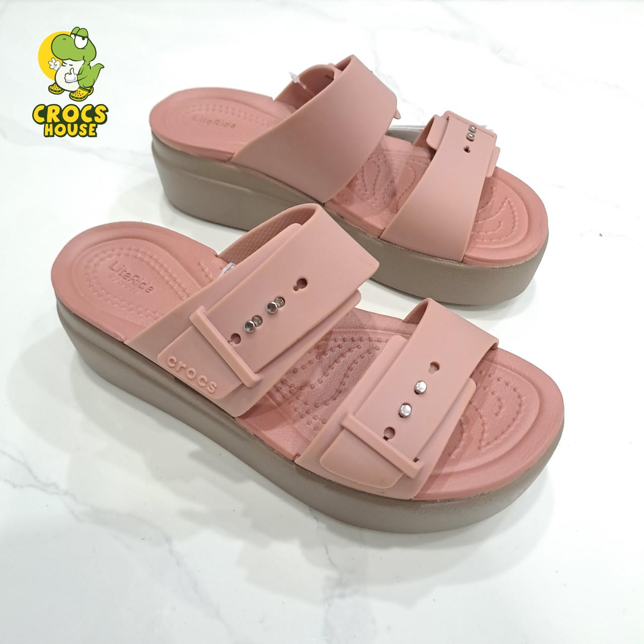 Sandals Crocs Đế high 5 stool Brooklyn mid wedge version 2 multi-color, sandals horizontal straps buttoned Brooklyn-CR
