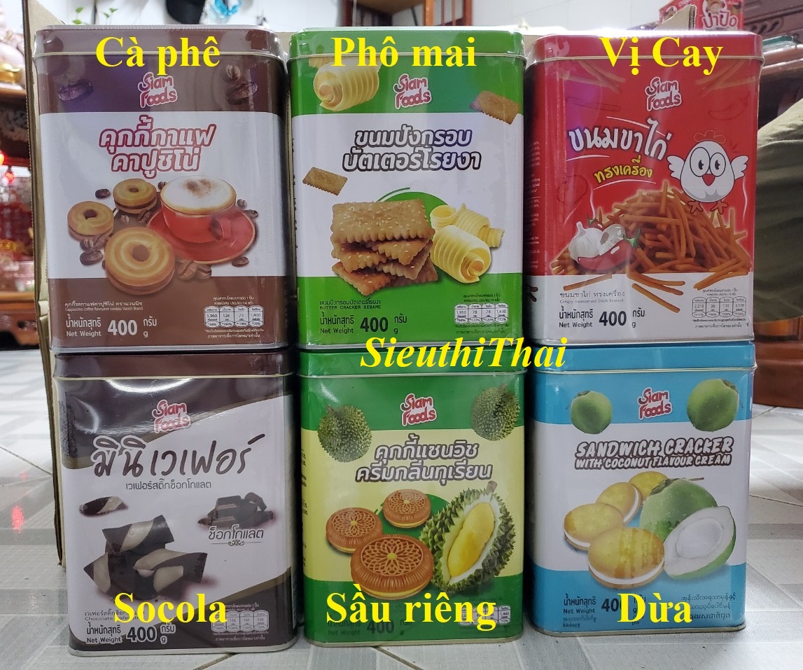 STT Bánh quy hộp thiếc nhiều vị thương hiệu SIAM FOOD 400gr - Thái Lan