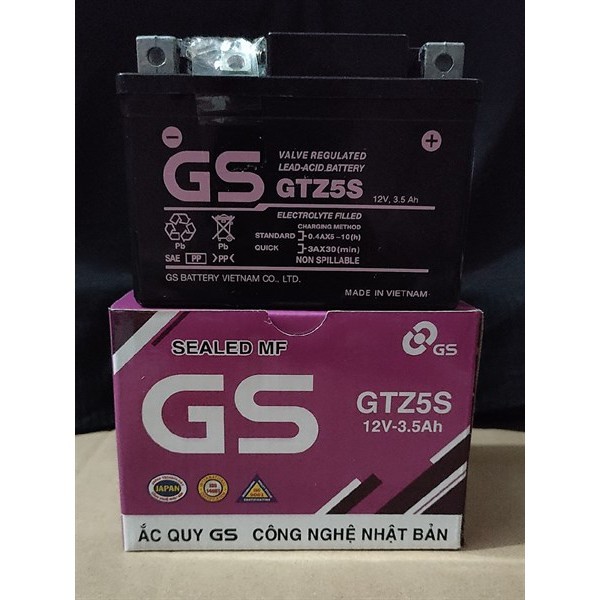 Bình ắc quy xe máy GS GTZ5S 12V - 3.5Ah - Loại bình khô