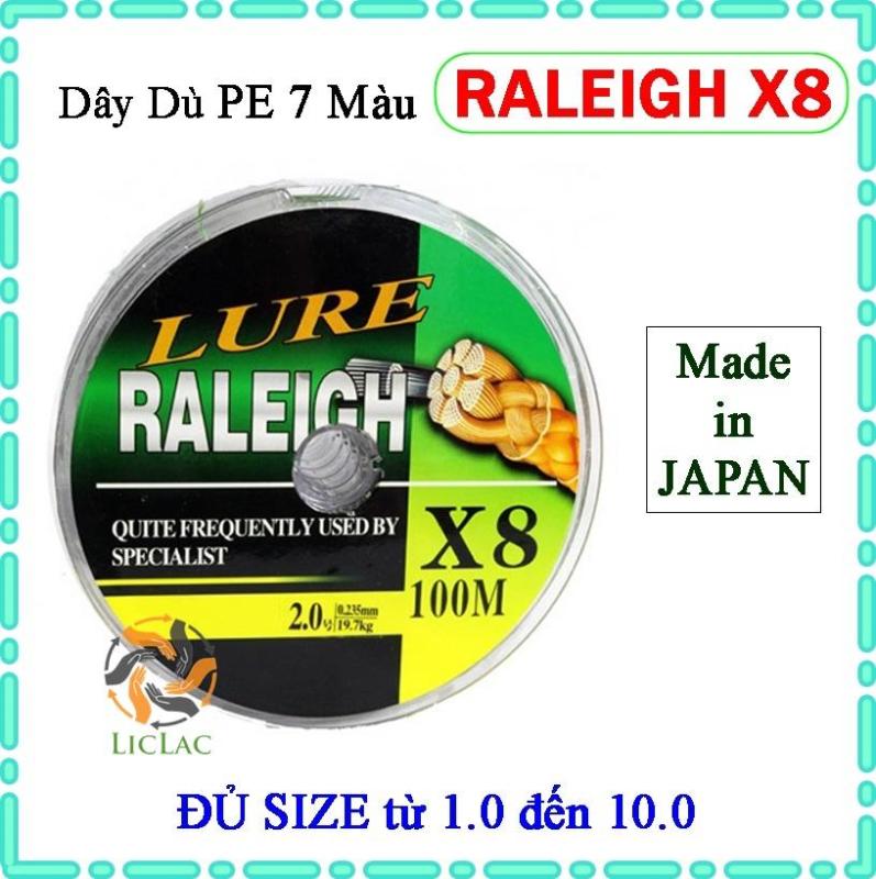 Dây dù câu cá Lure Raleigh X8 dài 100m ( ĐỦ SIZE ) - Dây dù PE 7 màu Raleigh X8 Siêu Bền hàng chất lượng Nhật Bản