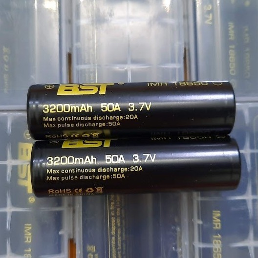 Bộ 2 Pin sạc Lithium 18650 BST 3.7v 3200mAh xả 50A cho box sạc dự phòng, đèn pin, quạt sạc mini pin mới có 2 đầu bằng