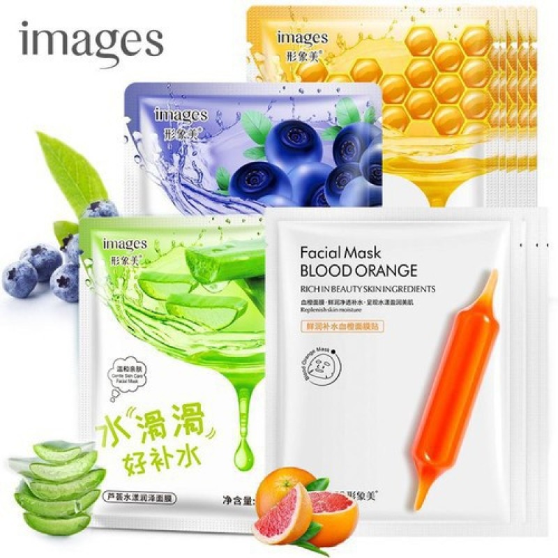 Combo 10 mặt nạ giấy dưỡng ẩm IMAGES mix 4 loại lô hội, việt quất, mật ong, cam đỏ mặt nạ giấy trắng da mặt nạ nội địa Trung