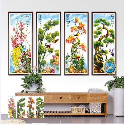 Tranh đính đá giá rẻ tứ quý y8198 kt 125x80 cm