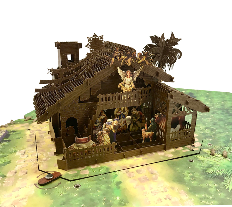 Thiệp 3D Máng Cỏ Giáng Sinh có đèn LED - MERRY CHRISTMAS