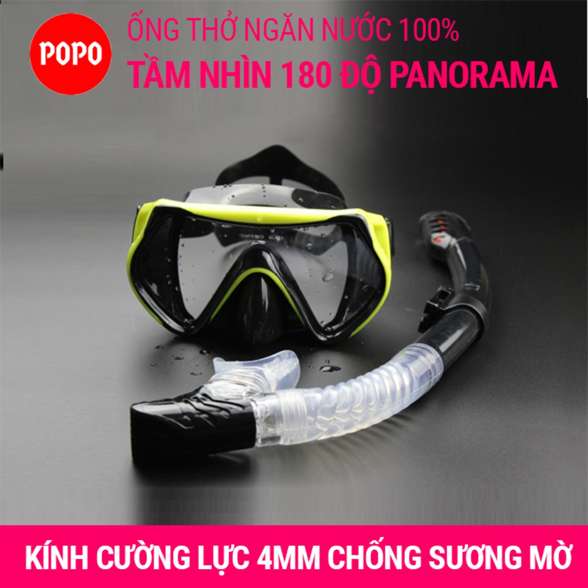 Mặt nạ lặn Ống thở 1526 mắt KÍNH CƯỜNG LỰC, ống thở ngăn nước cao cấp POPO Collection
