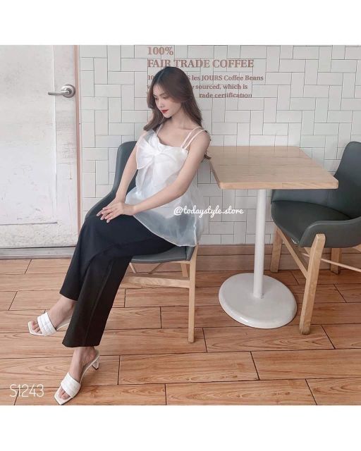 [HCM]Set áo voan nơ phối quần suông