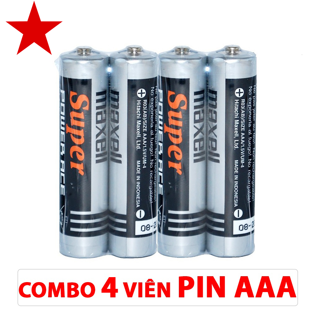 4 viên pin đũa AAA Maxell chất liệu Cacbon cao cấp