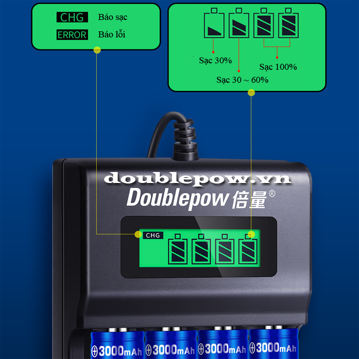 Bộ sạc nhanh 4 pin tiểu pin đũa AA-AAA Doublepow DP-UK93B