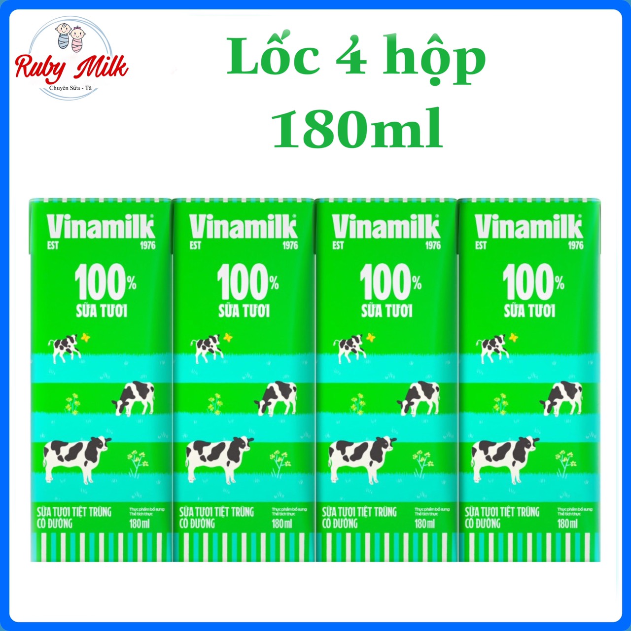 Lốc 4 hộp sữa tươi Vinamilk 180ml